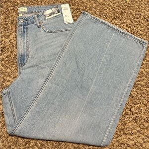 Light Blue Abercrombie High Rise Curve Love Wide Leg Jeans
